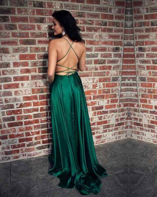 Green A Line Scoop Neck Split Front Prom Dresses, Pockets Formal Dress morievent Green A Line Scoop Neck Split Front Prom Dresses, Pockets Formal Dress morievent
