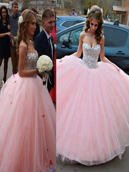 Custom Made Sweetheart Neck Pink Ball Gown, Pink Prom Dresses, Formal Dresses