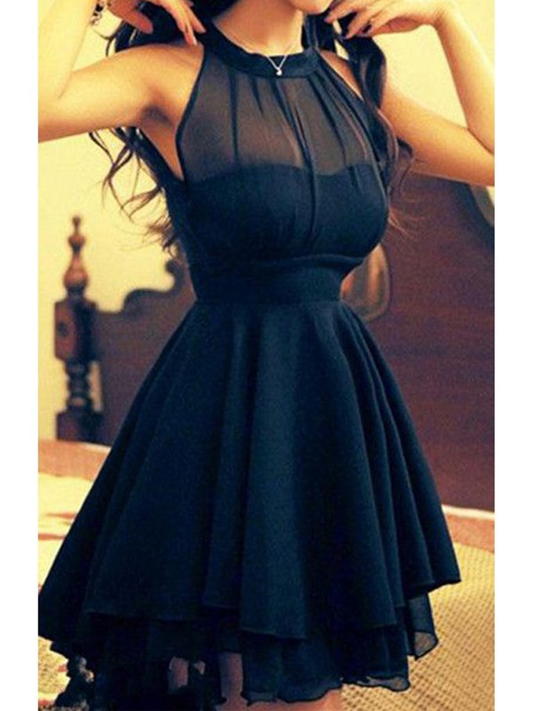 A Line Short/Mini Prom Dresses, Jewel Black Homecoming Dresses