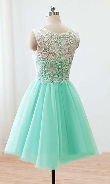Custom Made A Line Round Neck Short Green Lace Prom Dress, Short Lace Bridesmaid Dress, Homecoming Dress