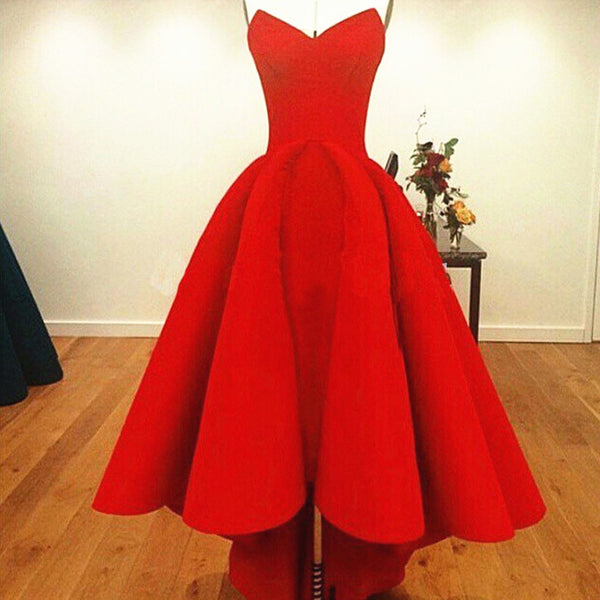 Strapless Red High Low Sweetheart Neck Prom Dress, Prom Gown, Red High Low Formal Dress