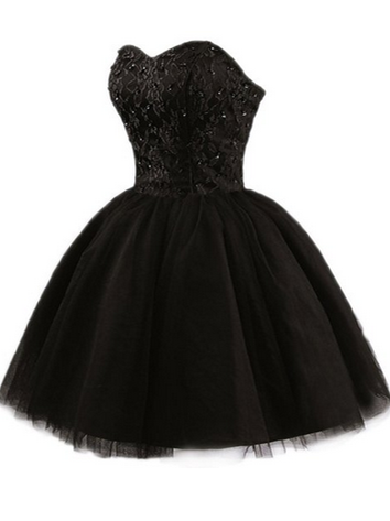 Sweetheart Short Black Lace Prom Dress, Black Lace Graduation / Homecoming Dress