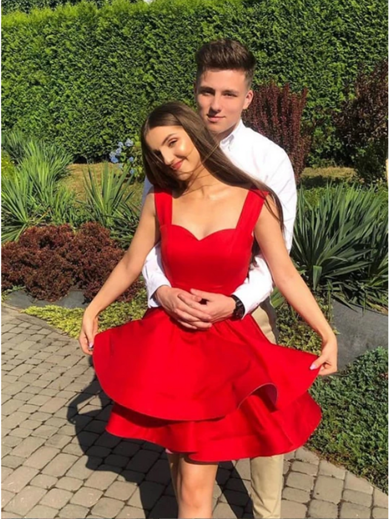 Red Short Prom Dress Sweetheart Homecoming Dress Sleeveless Formal D morievent