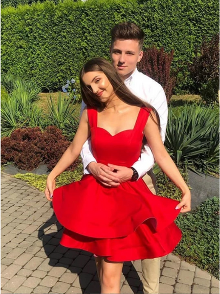 Red Short Prom Dress, Sweetheart Homecoming Dress, Sleeveless Formal Dresses 