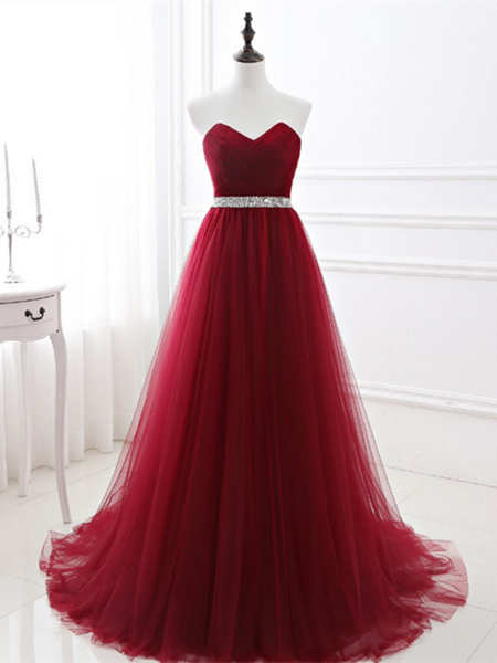 Sweetheart Neck Red A-line Long Evening Prom Dresses, Red Formal Dress, Burgundy Graduation Dresses