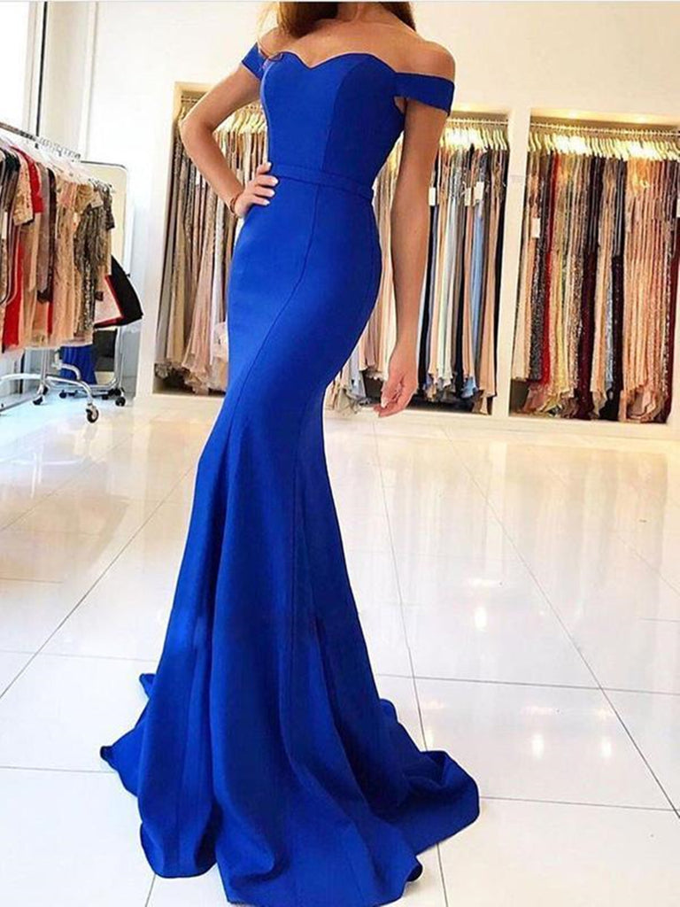 Simple V Neck Royal Blue Tulle Long Prom Dress Blue Evening Dress – shopluu