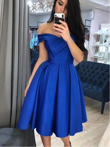 Royal Blue Satin Short Prom Dress, Sweetheart Homecoming Dress