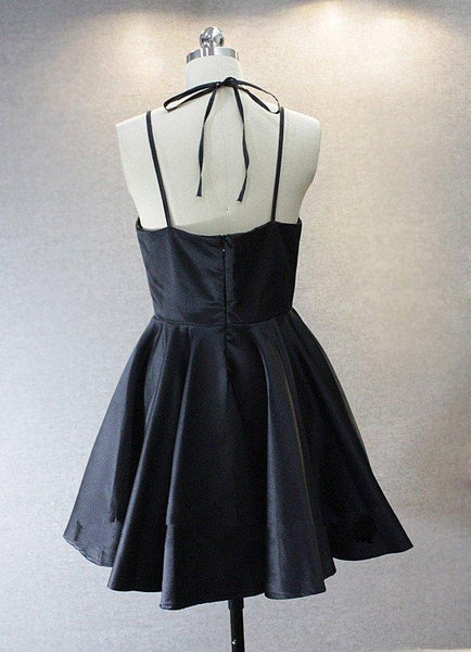 A Live Neck Short Black Prom Dress, Short Black Homecoming Dress, Graduation Dress, Formal Dress