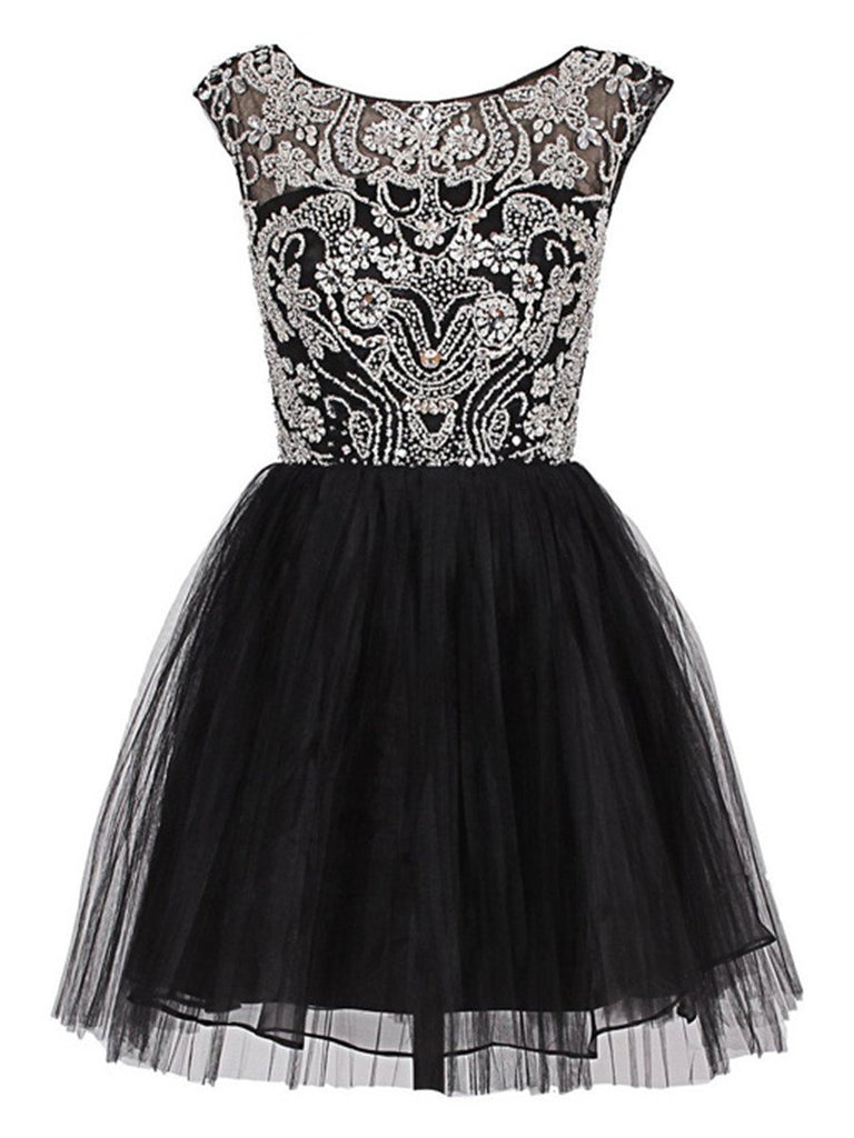 A Line Round Neck Short Black Prom Dress, Short Black Homecoming Dress morievent A Line Round Neck Short Black Prom Dress, Short Black Homecoming Dress morievent
