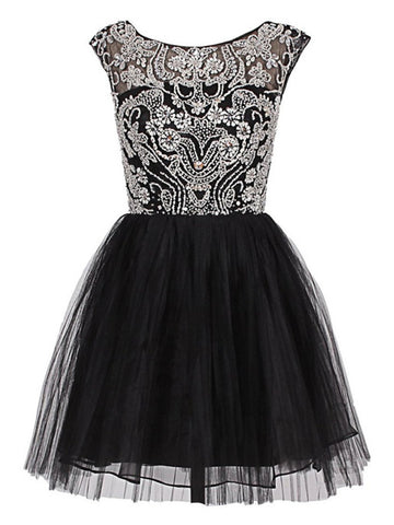 A Line Round Neck Short Black Prom Dress, Short Black Homecoming Dress, Graduation Dress