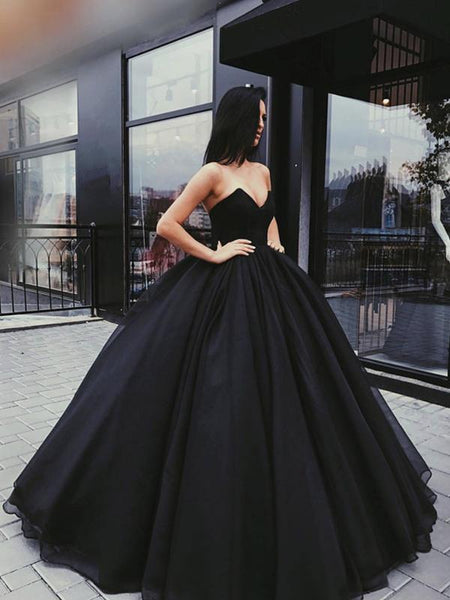 Black Sweetheart Neck Floor-length Sleeveless Prom Gown, Black Formal Dress