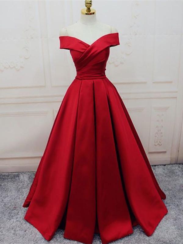 Custom Made Red Off Shoulder Floor Length Prom Dress, Off Shoulder Formal Dress