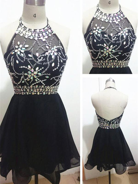 Custom Made A Line Halter Neck Backless Short Prom Dress, Homecoming Dress, Graduation Dress