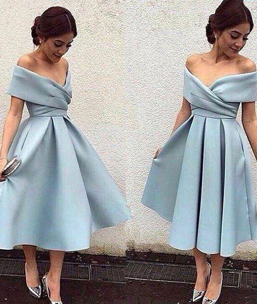 Off Shoulder Short Blue Prom Dress, Off Shoulder Homecoming Dress, Graduation Dress