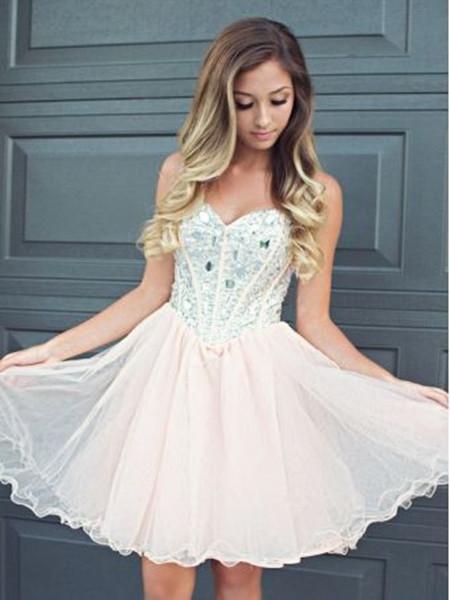 Light Pink Sweetheart Neck Short Prom Dresses, Short Homecoming/Graduation Dresses