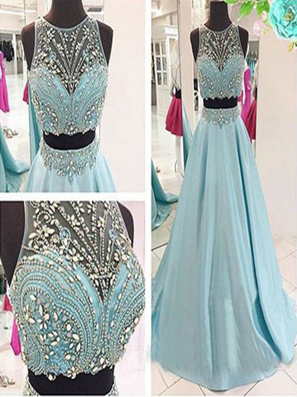 A Line Round Neck 2 Pieces Light Blue Prom Dress, 2 Pieces Formal Dres morievent A Line Round Neck 2 Pieces Light Blue Prom Dress, 2 Pieces Formal Dres morievent