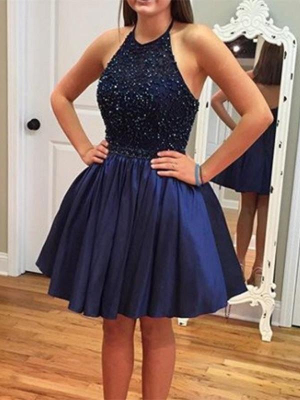A Line Round Neck Short Navy Blue Prom Dress, Short Navy Blue Graduati morievent A Line Round Neck Short Navy Blue Prom Dress, Short Navy Blue Graduati morievent