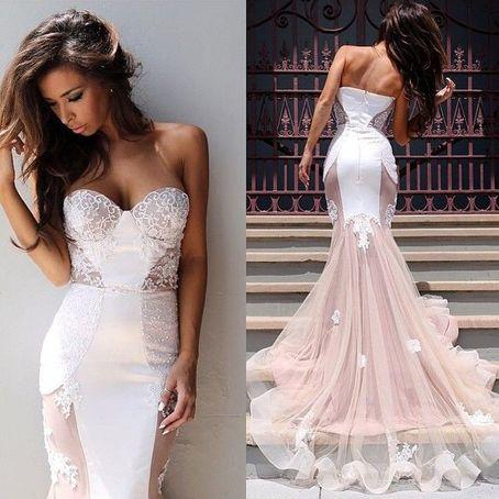 Custom Made Sweetheart Neck Mermaid Sweep Train Lace Wedding Dress, Mermaid Lace Prom Dresses