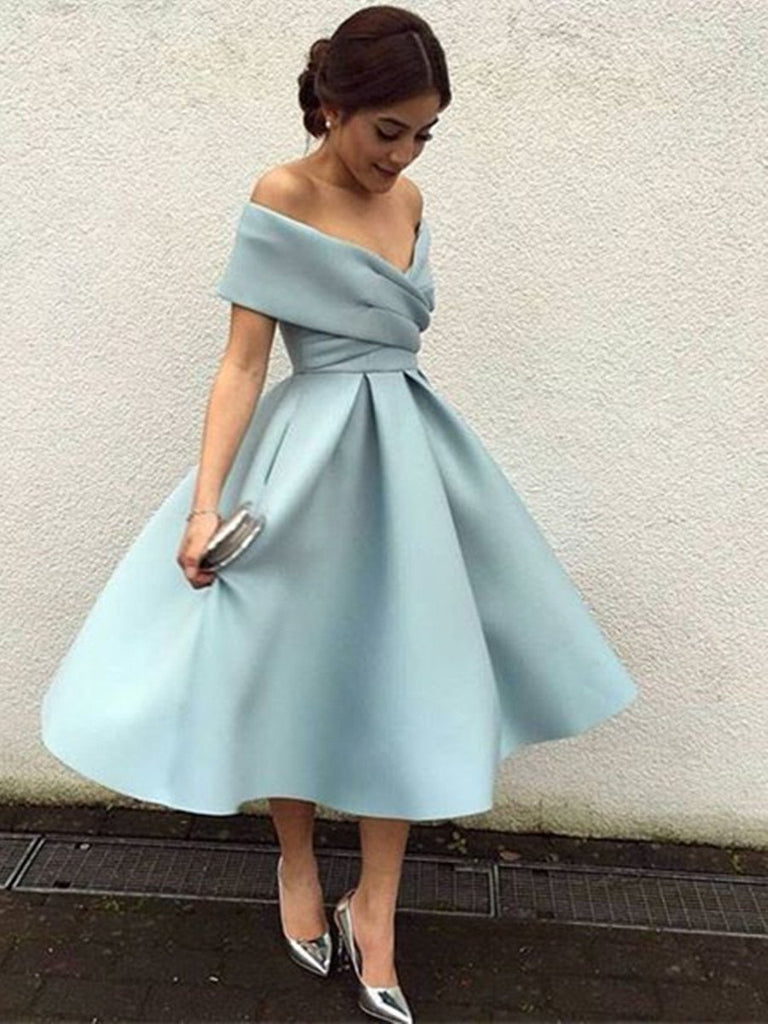 Off Shoulder Short Blue Prom Dress, Off Shoulder Homecoming Dress, Gra morievent Off Shoulder Short Blue Prom Dress, Off Shoulder Homecoming Dress, Gra morievent