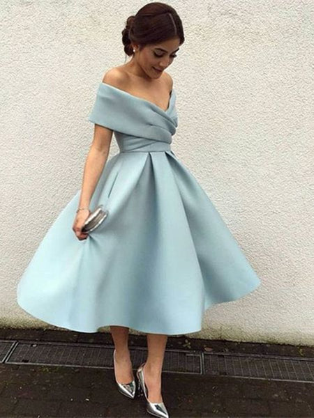 Off Shoulder Short Blue Prom Dress, Off Shoulder Homecoming Dress, Graduation Dress