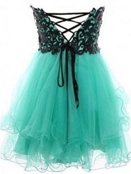 Sweetheart Sleeveless Green Short Black Lace Prom Dress, Homecoming Dress, Graduation Dress