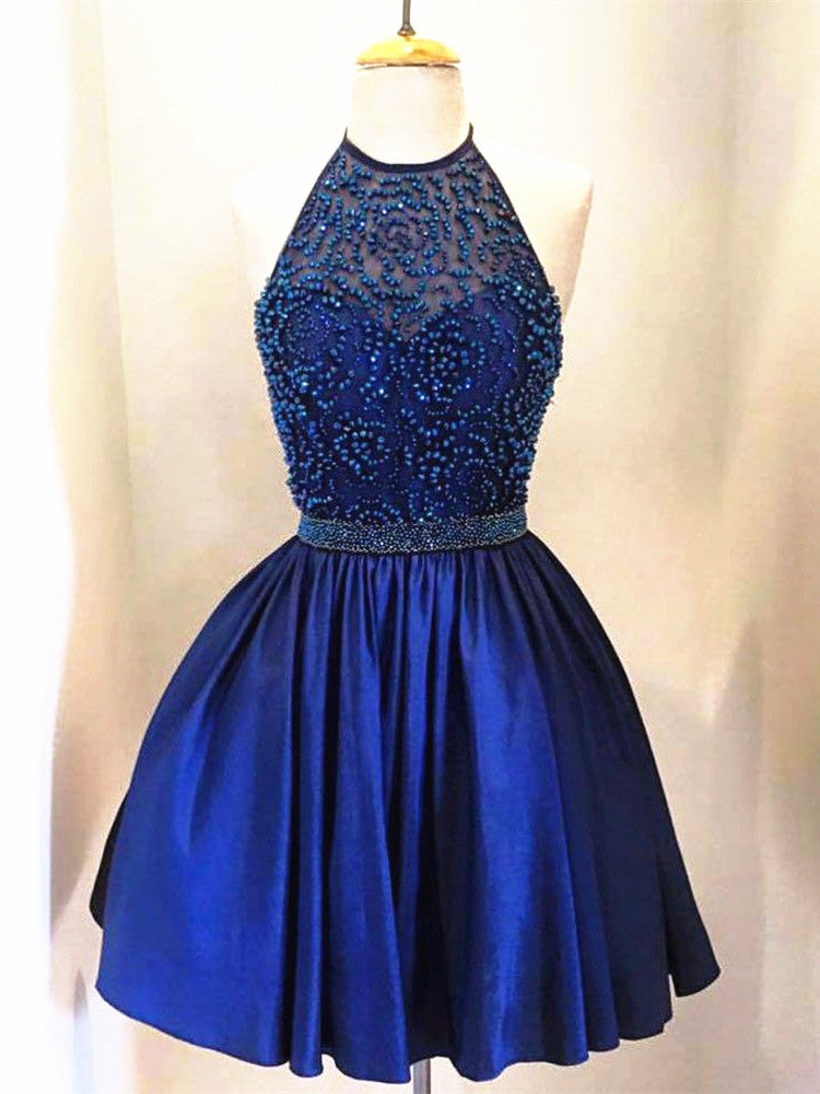 A Line Round Neck Short Navy Blue Prom Dress, Short Navy Blue Graduati morievent A Line Round Neck Short Navy Blue Prom Dress, Short Navy Blue Graduati morievent
