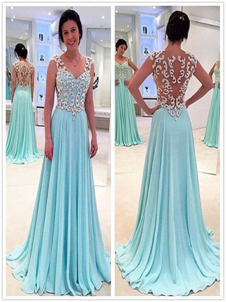 Custom Made A Line Sweetheart Neck Long Blue Prom Dress, Formal Dress