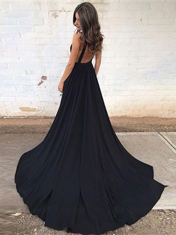 Elegant V Neck Black Backless Prom Dress with Train, Black Backless Fo morievent Elegant V Neck Black Backless Prom Dress with Train, Black Backless Fo morievent
