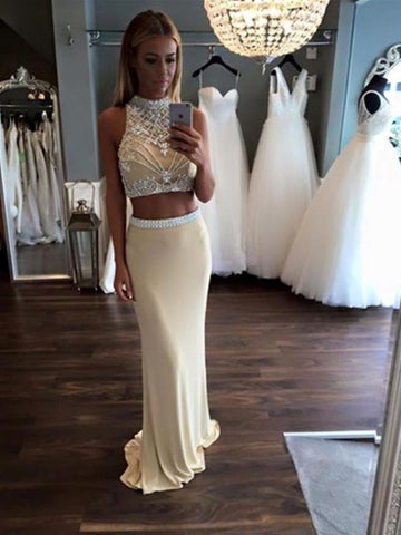 A Line 2 Pieces Chiffon Prom Dresses, 2 Pieces Formal Dress, Party Dresses