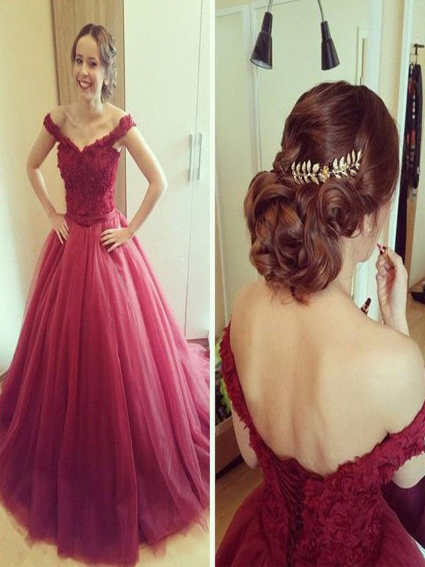 Custom Made Off Shoulder Burgundy Lace Prom Dresses, Burgundy Off Shoulder Lace Formal Dresses