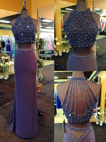 Custom Made Round Neck 2 Pieces Prom Dresses, 2 Pieces Formal Dresses