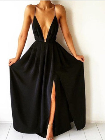 Custom Made A Line V Neck Black Backless Prom Dresses, Black Backless Formal Dresses, Black Backless Bridesmaid Dresses