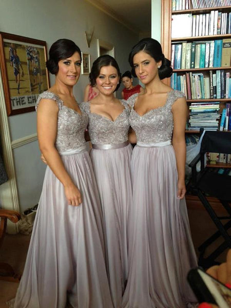 Grey Long Prom Dresses, Grey Bridesmaid Dresses, Wedding Party Dresses, Formal Dresses