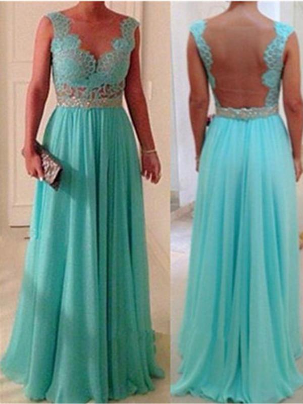 Custom Made A Line Long Blue Lace Prom Dress, Lace Bridesmaid Dress, Blue Lace Formal Dress