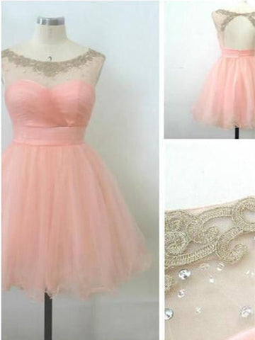 Ball Gown Round Neckline Pink Mini Homecoming Dress, Short Pink Prom Dress, Short Pink Formal Dress
