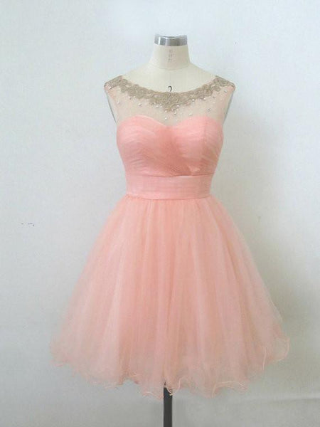Ball Gown Round Neckline Pink Mini Homecoming Dress, Short Pink Prom Dress, Short Pink Formal Dress