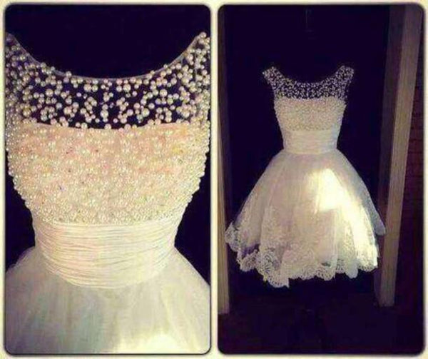 Round Neck White Short Lace Prom Dresses, White Short Lace Homecoming Dresses,White Short Lace Homecoming Dresses Graduation Dress