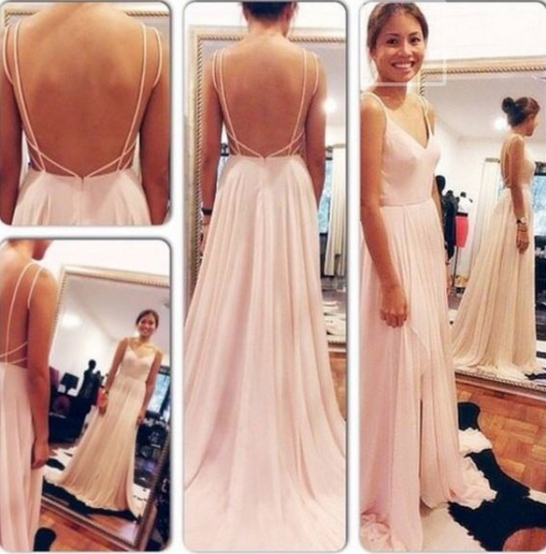 A Line Sweetheart Neck Pink Backless Prom Dress, Pink Backless Formal Dress, Bridesmaid Dress