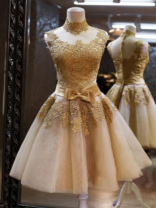 pretty dresses short High Neck Short Lace Prom Dresses, Short Graduation Dresses, Homecomin – morievent