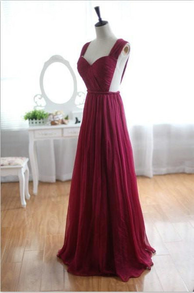 Wine Red Burgundy Chiffon Prom Dress/Bridesmaid Dress