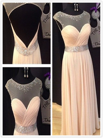 A Line Round Neck Floor Length Prom Dresses, Long Formal Dresses