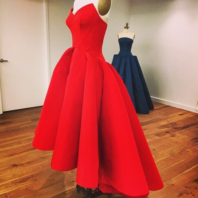 Strapless Red High Low Sweetheart Neck Prom Dress, Prom Gown, Red High morievent Strapless Red High Low Sweetheart Neck Prom Dress, Prom Gown, Red High morievent