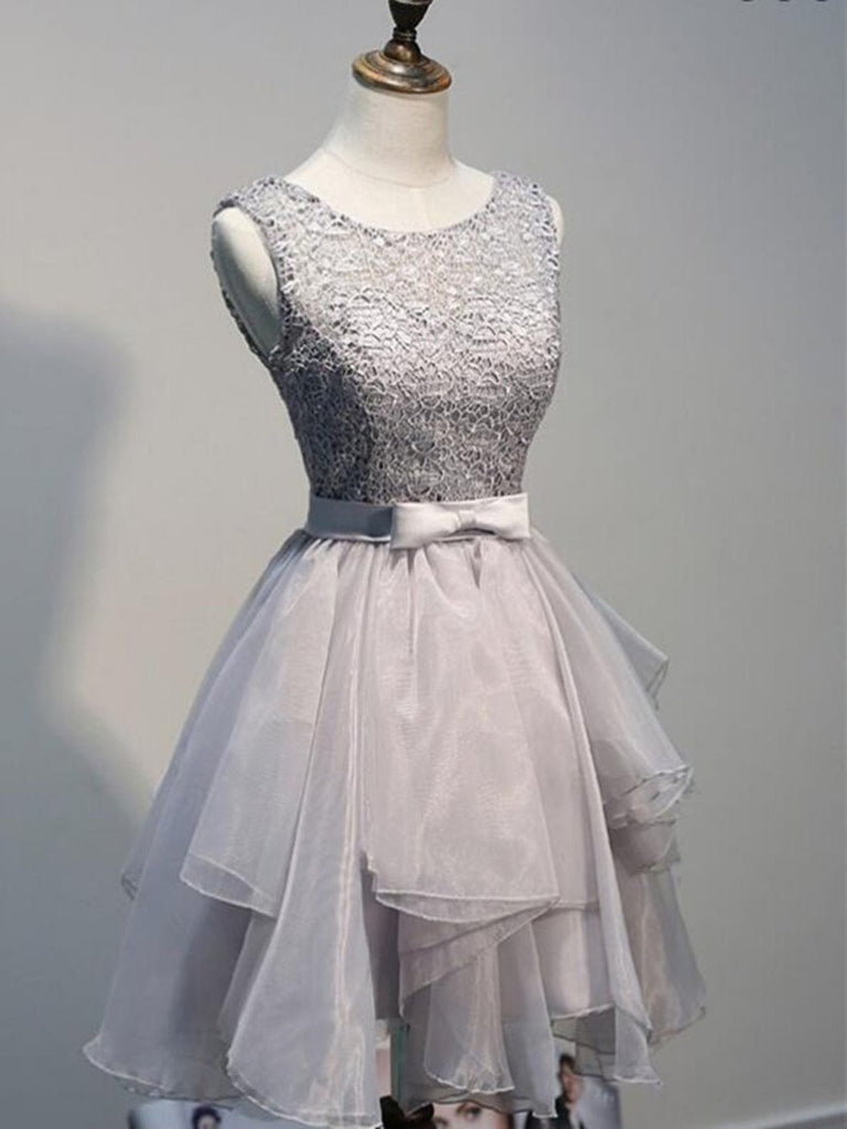 Custom Made A Line Round Neck Sleeveless Short Prom Dresses, Silver Gr morievent Custom Made A Line Round Neck Sleeveless Short Prom Dresses, Silver Gr morievent