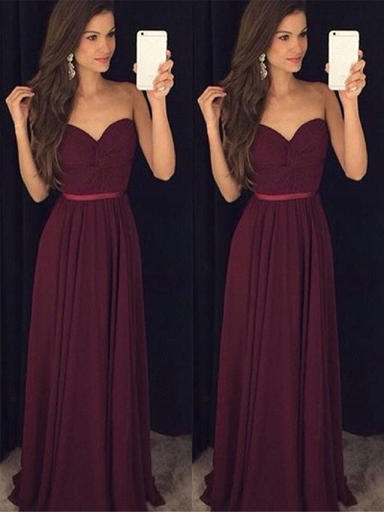 Sweetheart Neck Floor Length Maroon Bridesmaid Dress, Maroon Formal Dress, Simple Evening Dress