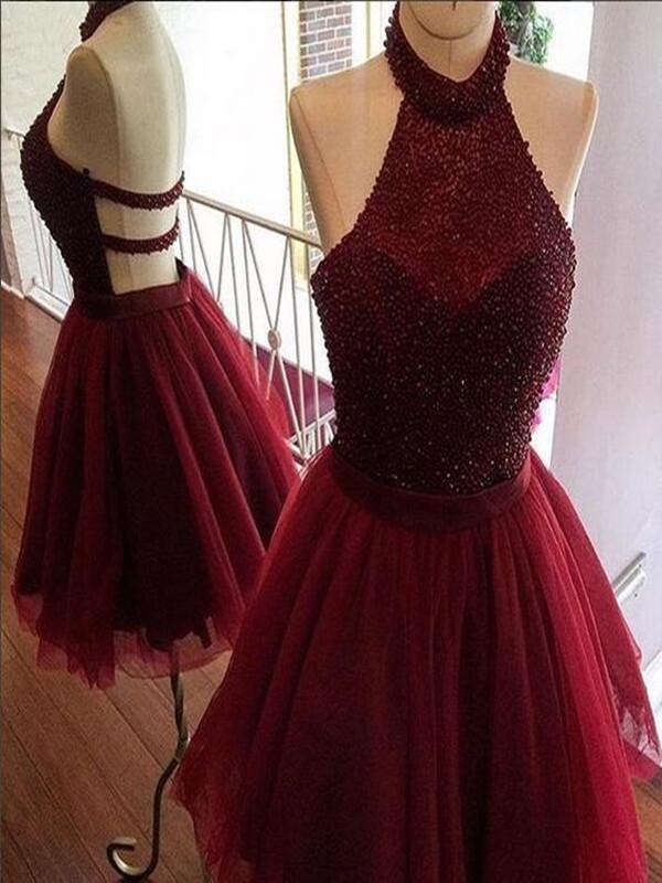 Custom Made Short Maroon Backless Prom Dresses, Short Maroon Graduatio morievent Custom Made Short Maroon Backless Prom Dresses, Short Maroon Graduatio morievent