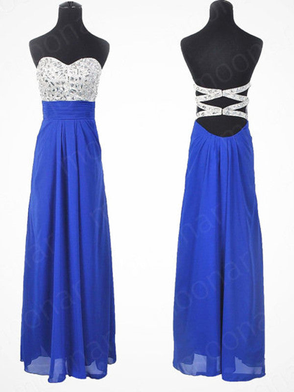 Custom Made A Line Sweetheart Neck Royal Blue Long Prom Dress, Blue Formal Dresses