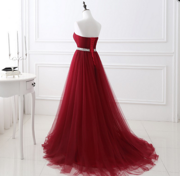 Sweetheart Neck Red A-line Long Evening Prom Dresses, Red Formal Dress, Burgundy Graduation Dresses