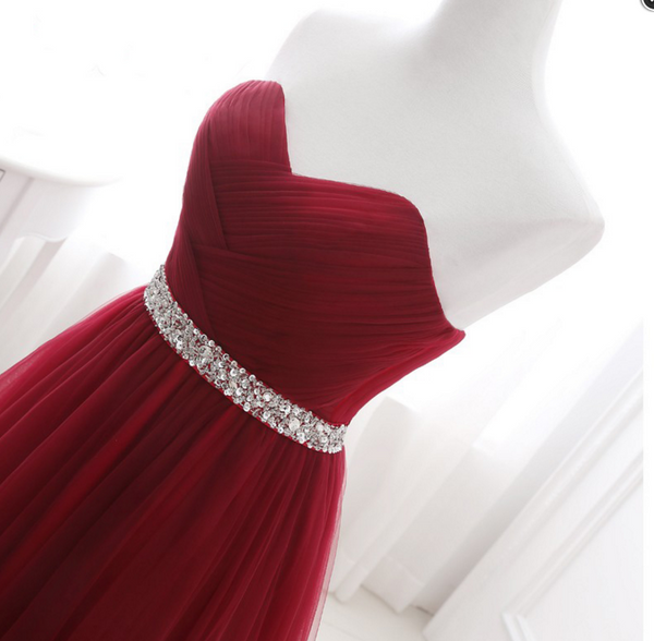 Sweetheart Neck Red A-line Long Evening Prom Dresses, Red Formal Dress, Burgundy Graduation Dresses