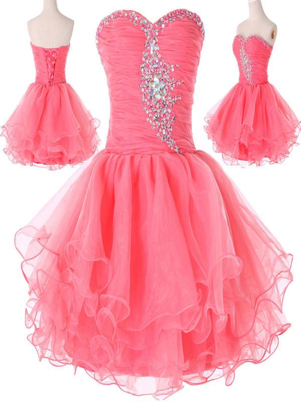 Custom Made Sweetheart Neck Short Pink Prom Dresses, Short Pink Homecoming Dresses,  Pink Formal Dresses