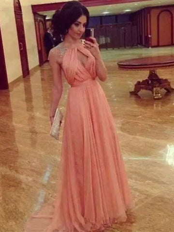 Custom Made Round Neck Cap Sleeves Backless Long Prom Dress, Long Formal Dress, Bridesmaid Dress